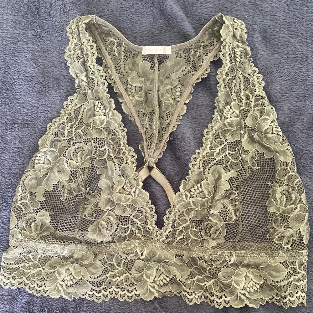 Savage X Fenty Green Lace Bralette with Floral Design